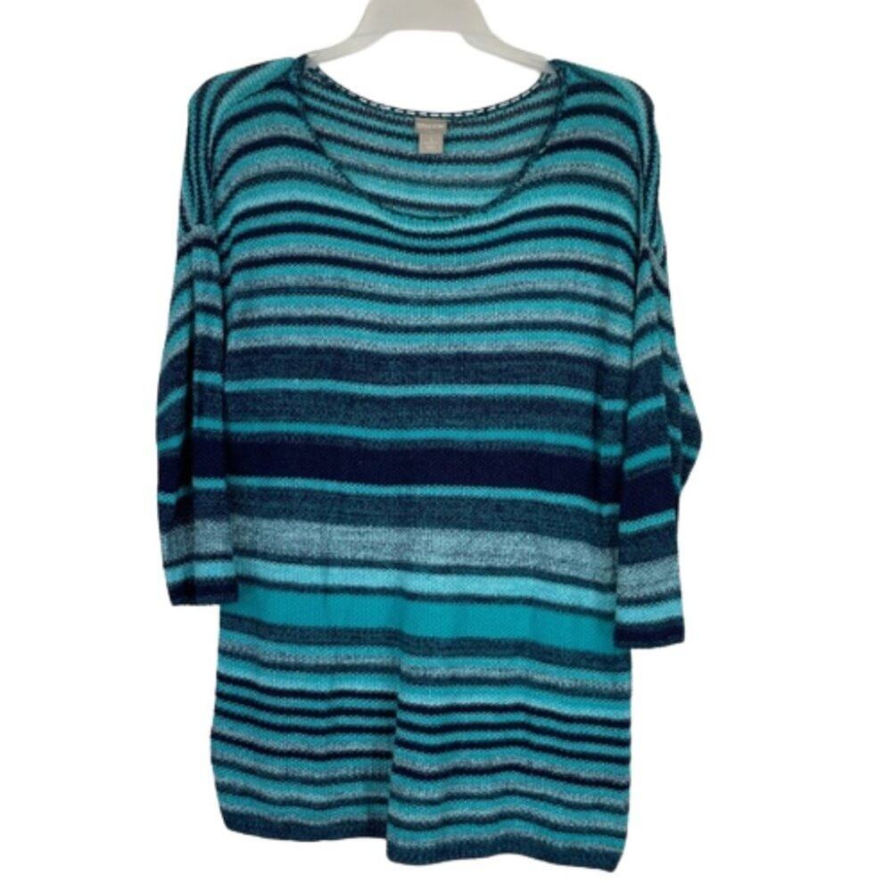 Chico's blue knit striped tunic blouse size 3